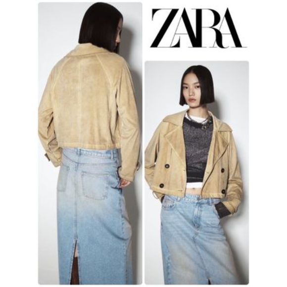 Zara Faux Suede Trench Style Jacket - Picture 2 of 8